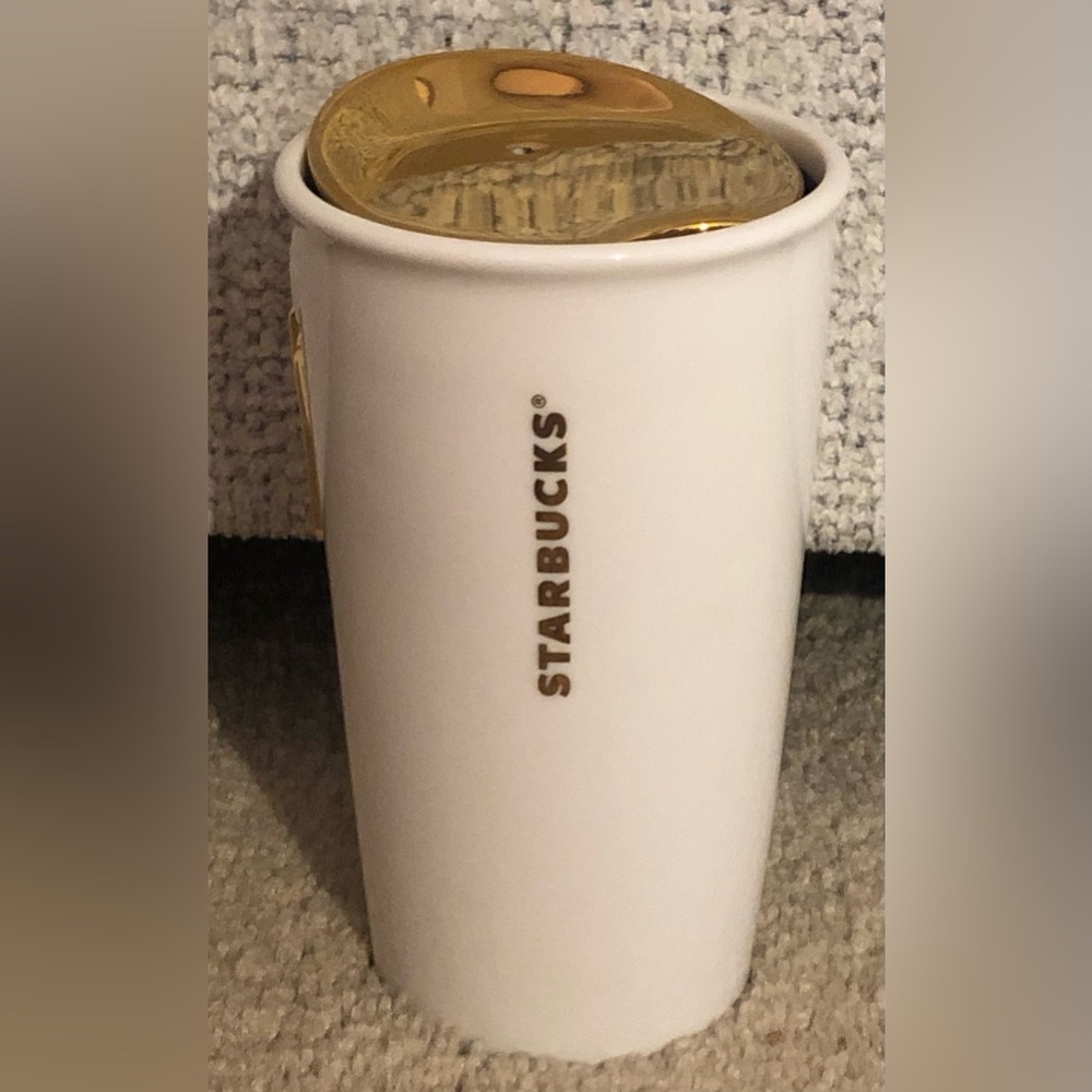 Starbucks White and Gold Zipper Travel Mug- 2015 With Red Box - Picture 3 of 6